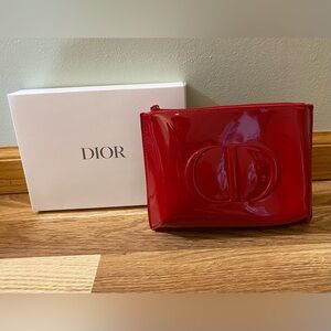 Dior Vegan  Glossy Red Patent CD Cosmetic Pouch New